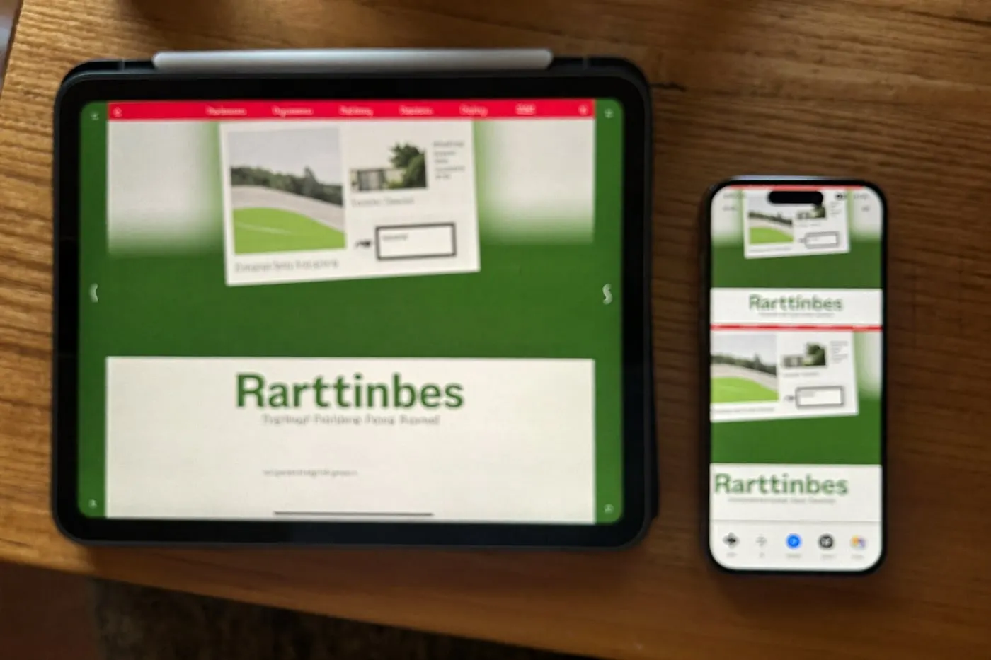 A tablet and a phone showing a green website